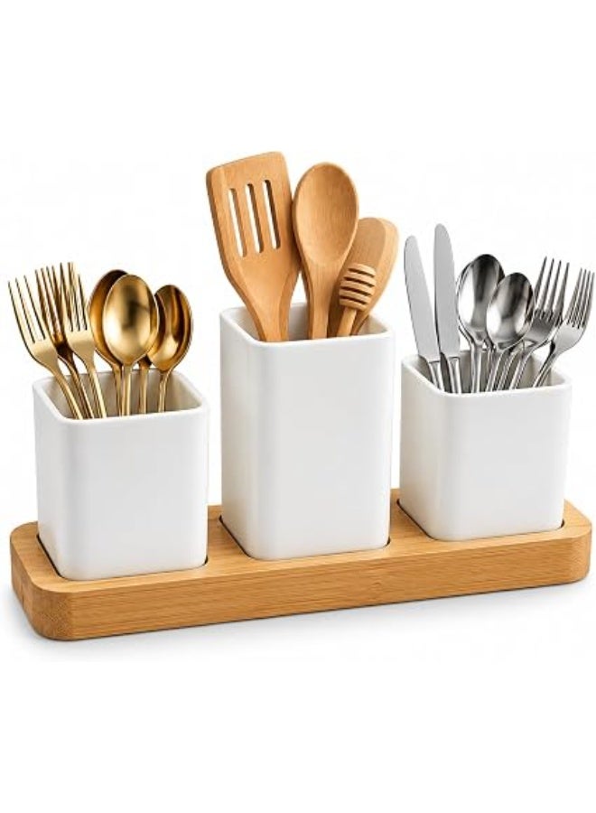 3-Piece Cutlery Drainer Set – For Organizing and Drying Cutlery with a Wooden Base - Image 1