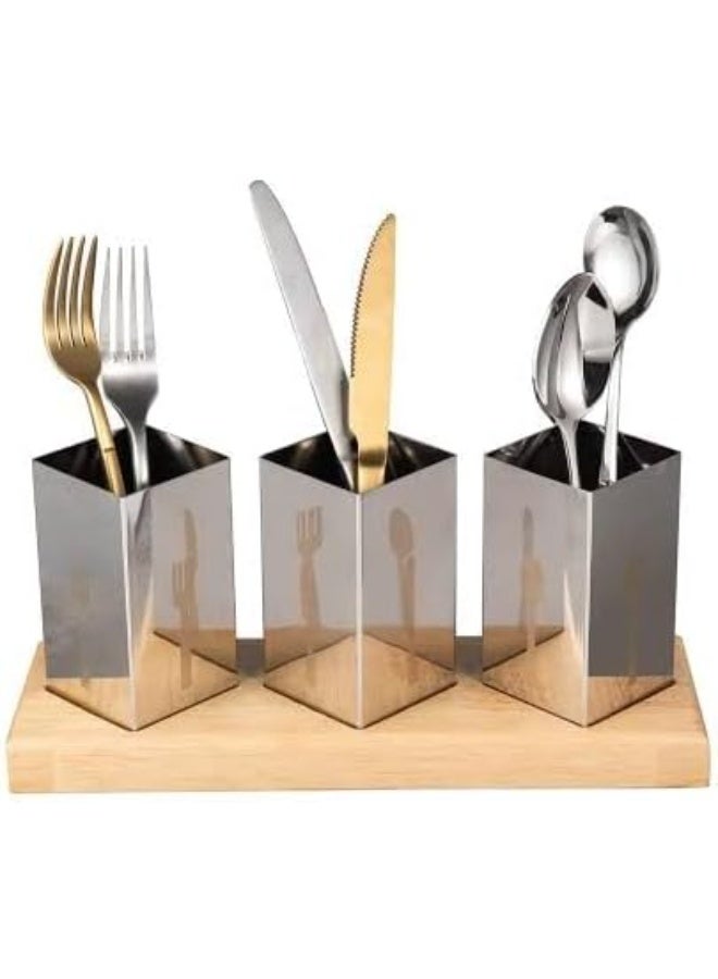 3-Piece Cutlery Drainer Set – For Organizing and Drying Cutlery with a Wooden Base - Image 4