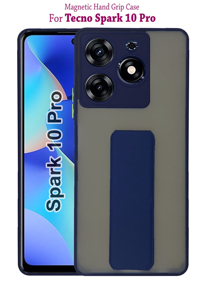 Waldic - Premium Silicone Protective Case Cover With Magnetic Hand Grip For Tecno Spark 10 Pro - Dark Blue - Image 1