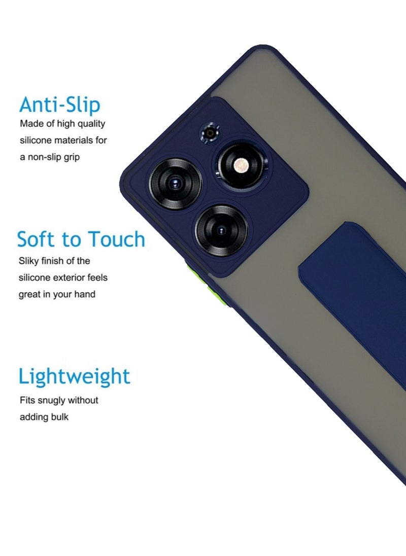 Waldic - Premium Silicone Protective Case Cover With Magnetic Hand Grip For Tecno Spark 10 Pro - Dark Blue - Image 1