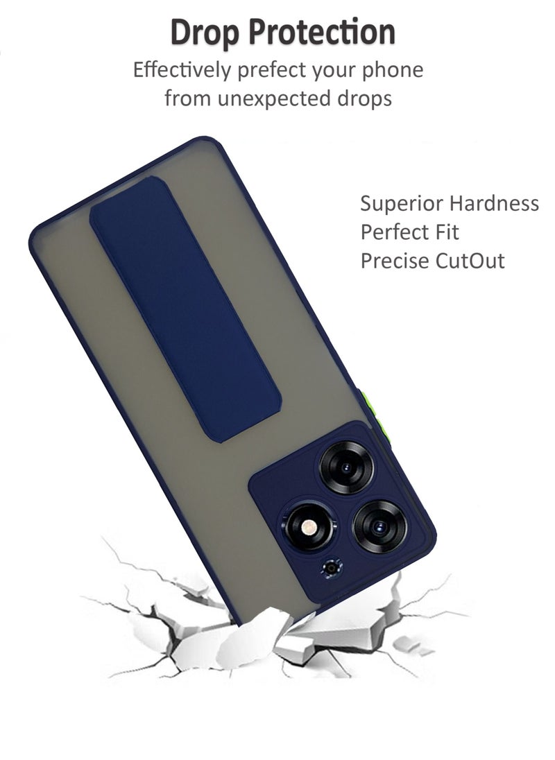 Waldic - Premium Silicone Protective Case Cover With Magnetic Hand Grip For Tecno Spark 10 Pro - Dark Blue - Image 1