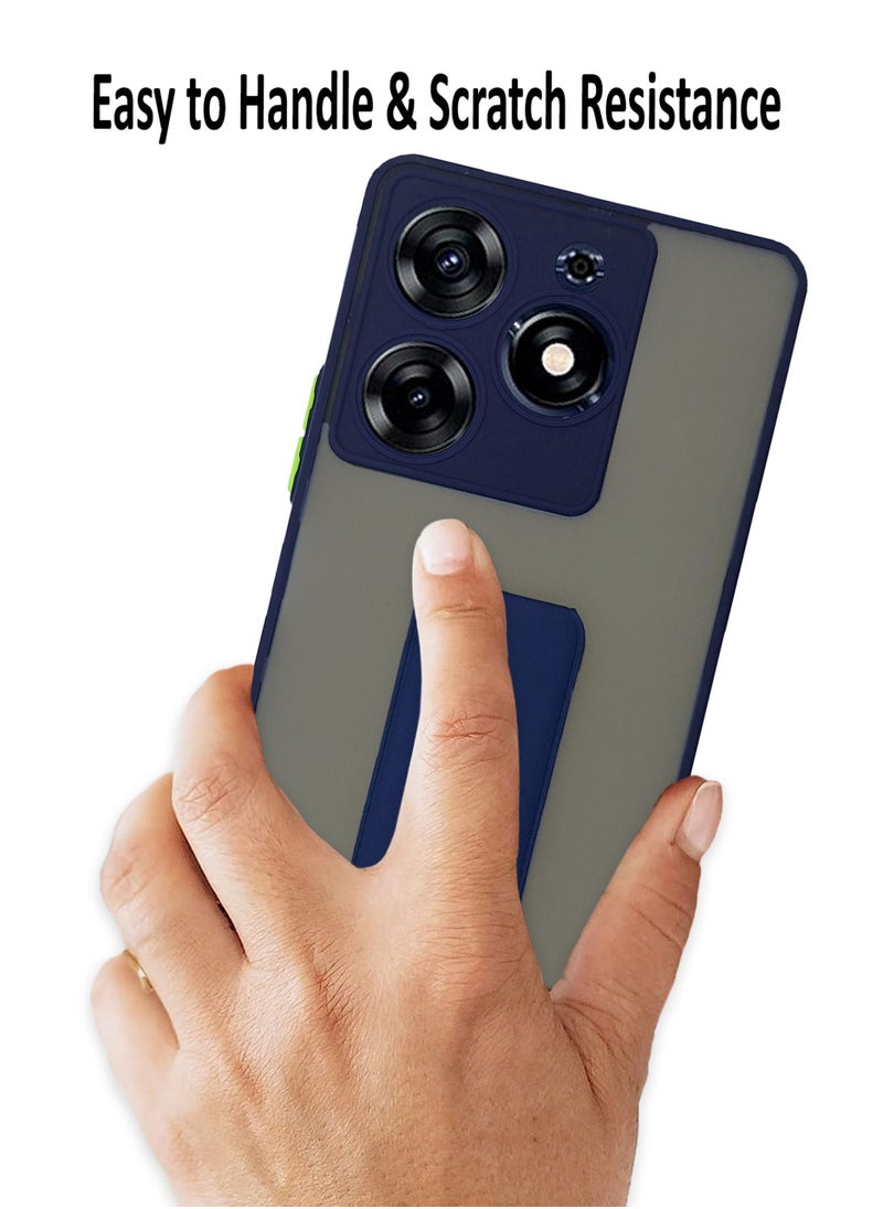 Waldic - Premium Silicone Protective Case Cover With Magnetic Hand Grip For Tecno Spark 10 Pro - Dark Blue - Image 1