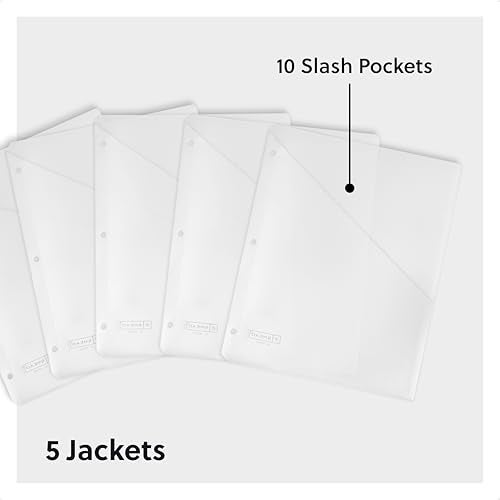 Smead Organized Up Poly Translucent Slash File Jacket, Office Supplies, Three Hole Punched, Letter Size, Clear Set of 5 (89506) - Image 2
