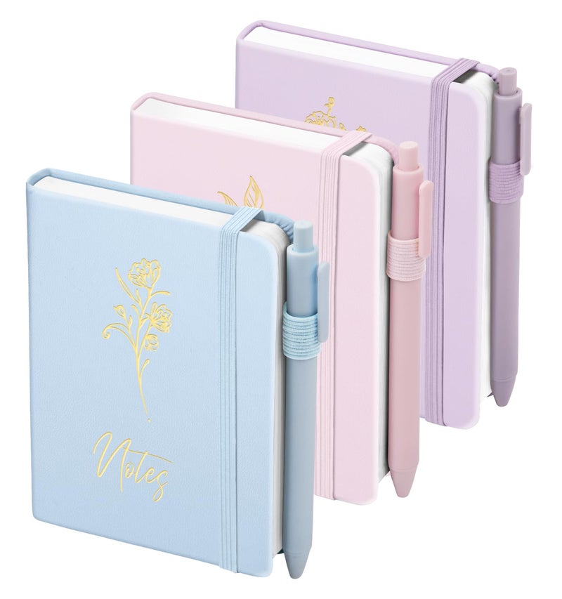 ALKALO 3 Pack Pocket Journaling Notebooks, A6 Small Notebook Total 360 Pages Journaling Notebooks For Note Taking Journals For Writing Mini Note Pads With Pen Holder 100 GSM Thick Paper(Pink,Blue,Purple) - Image 1