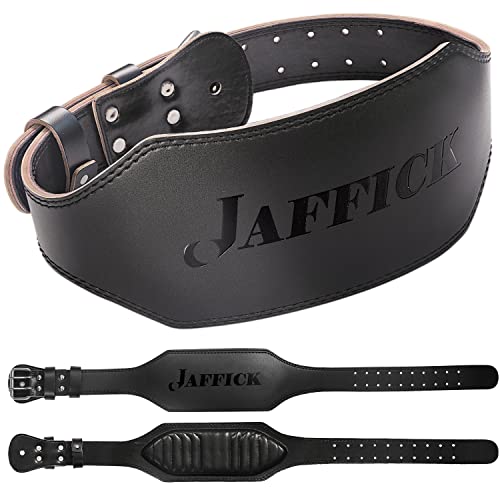 Jaffick Genuine Leather Weight Lifting Belt for Men Gym Weight Belt Lumbar Back Support Powerlifting Weightlifting Heavy Duty Workout Training Strength Training Equipment 6-Inch BLACK - Image 1
