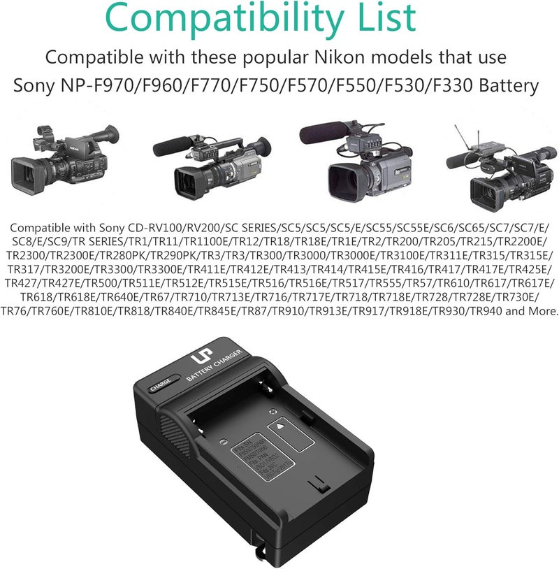 L & P NP-F550 Battery Charger for Sony NP F550, F530, FM50, FM70, FM90, FM30, FM500H, FM51, FM55H, FM71, FM91, F570, F730, F730H, F750, F770, F930, F950, F950/B, F960, F970, QM50, QM51, QM70, QM71 - Image 3