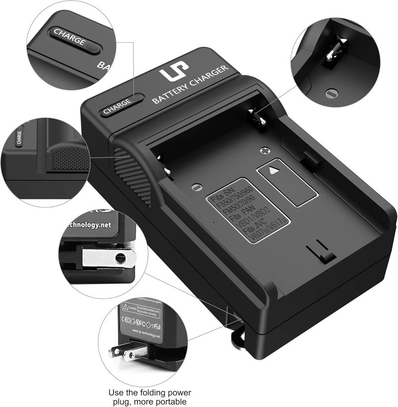 L & P NP-F550 Battery Charger for Sony NP F550, F530, FM50, FM70, FM90, FM30, FM500H, FM51, FM55H, FM71, FM91, F570, F730, F730H, F750, F770, F930, F950, F950/B, F960, F970, QM50, QM51, QM70, QM71 - Image 5