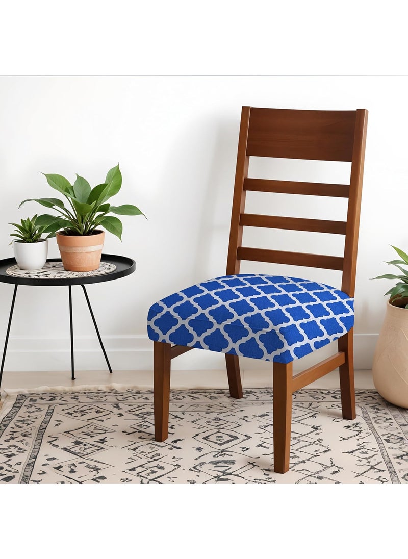 HOTKEI HOTKEI Pack of 4 Blue Diamond Print Dining Chair Seat Cover 200GSM Fabric Elastic Magic Chair Cover Stretchable Protector Slipcover for Dining Table Chair Cover Set of 4 Seater  - Image 1