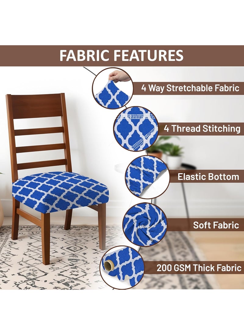 HOTKEI HOTKEI Pack of 4 Blue Diamond Print Dining Chair Seat Cover 200GSM Fabric Elastic Magic Chair Cover Stretchable Protector Slipcover for Dining Table Chair Cover Set of 4 Seater  - Image 2