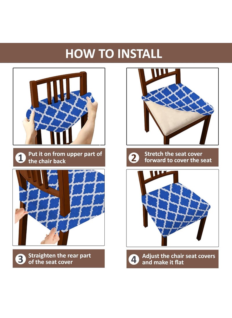 HOTKEI HOTKEI Pack of 4 Blue Diamond Print Dining Chair Seat Cover 200GSM Fabric Elastic Magic Chair Cover Stretchable Protector Slipcover for Dining Table Chair Cover Set of 4 Seater  - Image 4