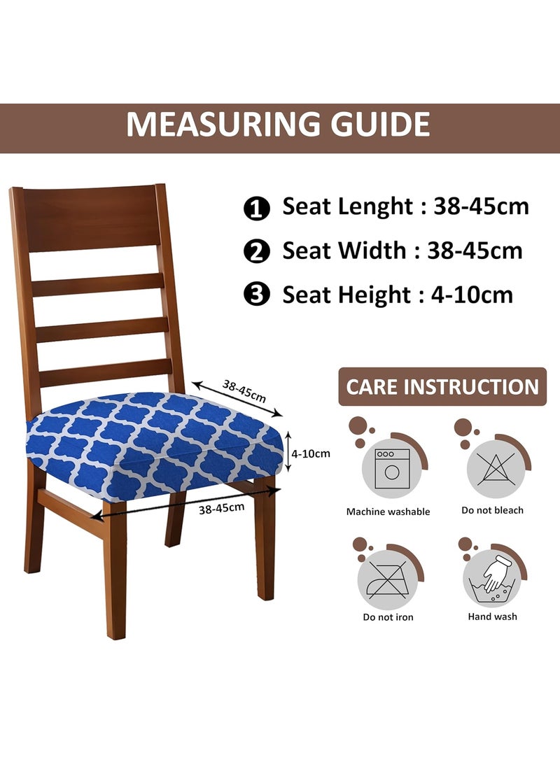 HOTKEI HOTKEI Pack of 4 Blue Diamond Print Dining Chair Seat Cover 200GSM Fabric Elastic Magic Chair Cover Stretchable Protector Slipcover for Dining Table Chair Cover Set of 4 Seater  - Image 5