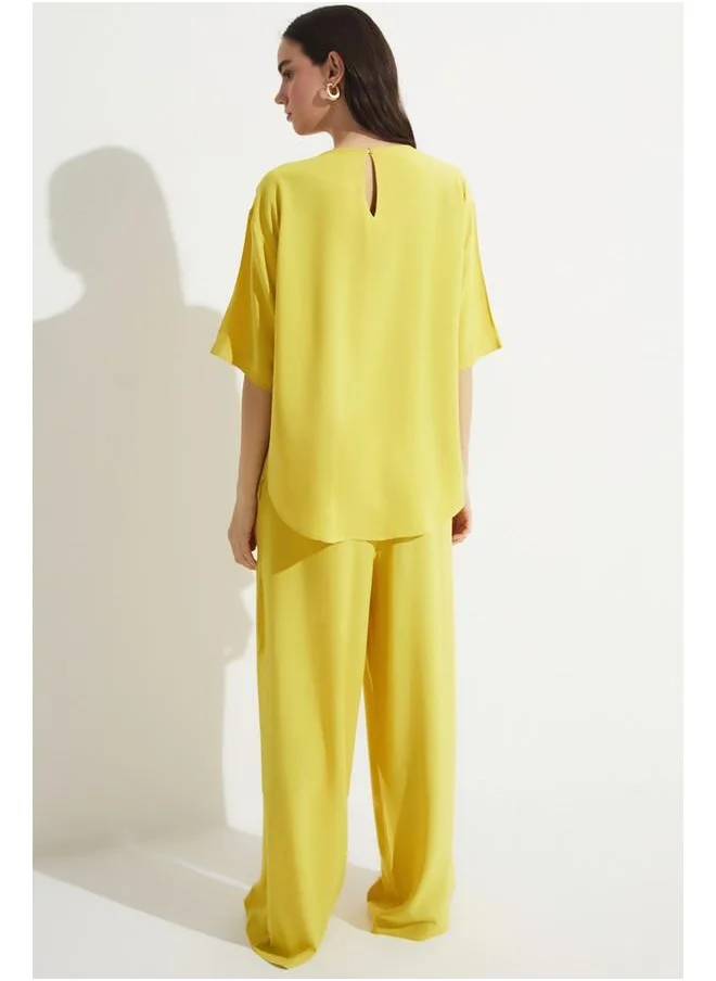 JUNE June Blouse Trouser Viscose Set Mustard