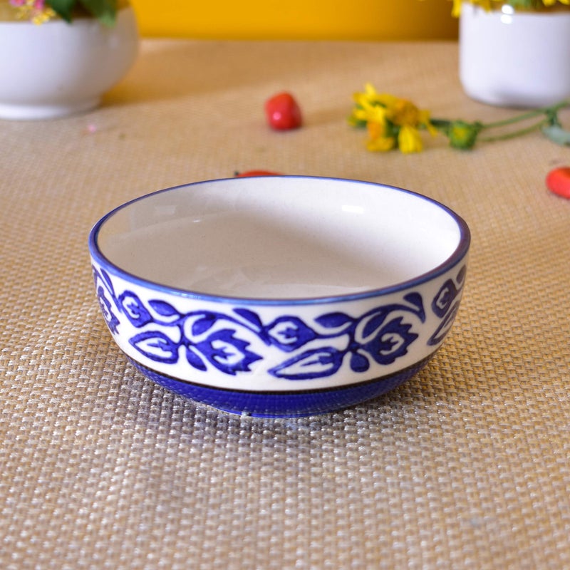 Kunhar Ceramic Hand Painted Dessert Bowls - 200 Ml, 6 Pieces, Blue Vine - Image 3
