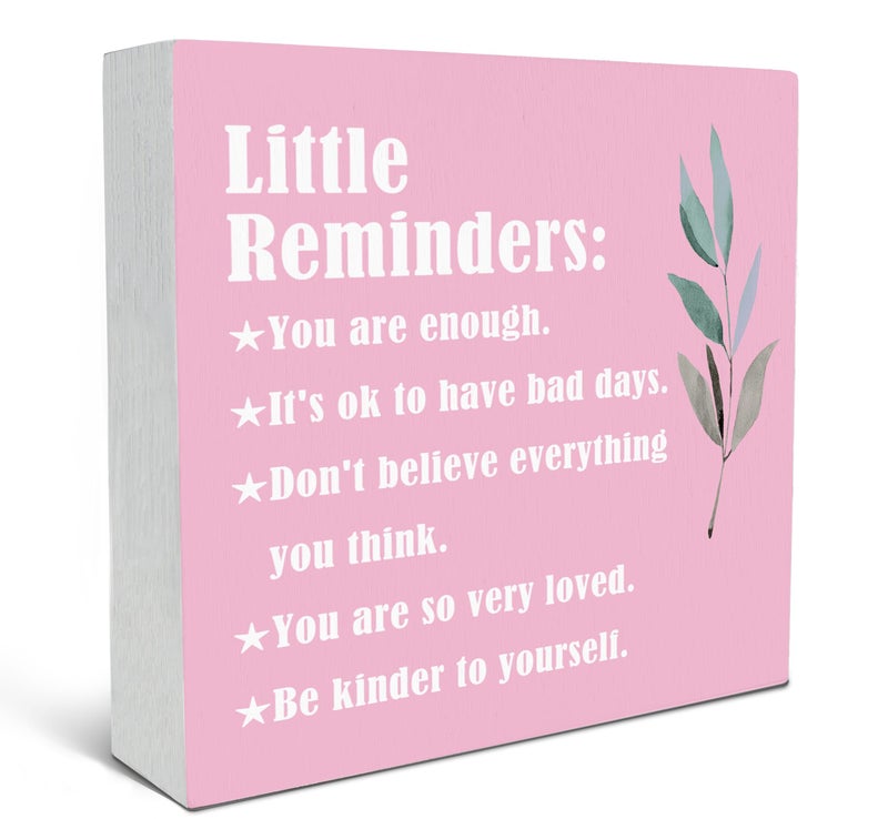 SRADMO Inspirational Little Reminders Wood Box Sign Desk Decor  Pink Inspirational Desk Decor  Inspirational College Gifts Box Sign Decor for Office Home Dorm Desk Shelf Table Decorative Accessories - Image 1