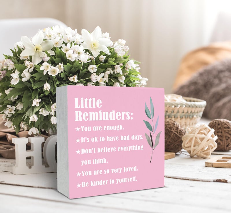 SRADMO Inspirational Little Reminders Wood Box Sign Desk Decor  Pink Inspirational Desk Decor  Inspirational College Gifts Box Sign Decor for Office Home Dorm Desk Shelf Table Decorative Accessories - Image 3
