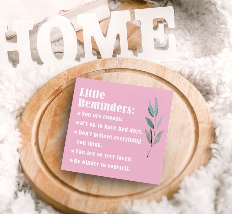SRADMO Inspirational Little Reminders Wood Box Sign Desk Decor  Pink Inspirational Desk Decor  Inspirational College Gifts Box Sign Decor for Office Home Dorm Desk Shelf Table Decorative Accessories - Image 5