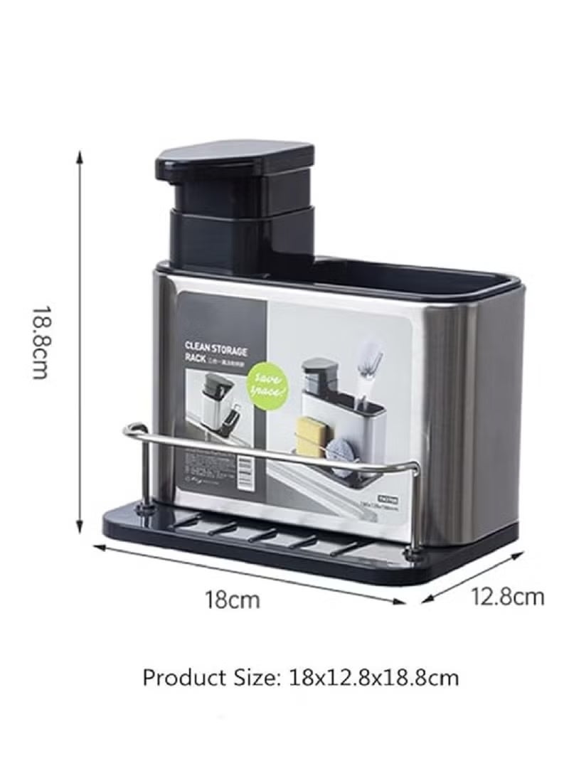 موزع صابون لحوض المطبخ ، حامل اسفنجة 3 في 1 - منظم حوض المطبخ من الستانلس ستيل مع حامل اسفنجة وحامل فرشاة - Image 2