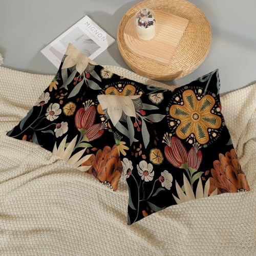 JEFERSO Spring Pillow Covers 18x18 Set of 2, Vintage Boho Floral Throw Pillows Summer Tropical Leaves Sunflower Pillowcase Sunshineyan Bohemian Outdoor Decorative Black Cushion Case for Home Decor - Image 4