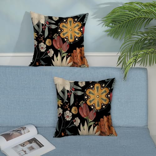 JEFERSO Spring Pillow Covers 18x18 Set of 2, Vintage Boho Floral Throw Pillows Summer Tropical Leaves Sunflower Pillowcase Sunshineyan Bohemian Outdoor Decorative Black Cushion Case for Home Decor - Image 3