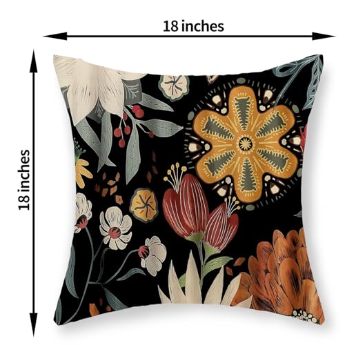 JEFERSO Spring Pillow Covers 18x18 Set of 2, Vintage Boho Floral Throw Pillows Summer Tropical Leaves Sunflower Pillowcase Sunshineyan Bohemian Outdoor Decorative Black Cushion Case for Home Decor - Image 5