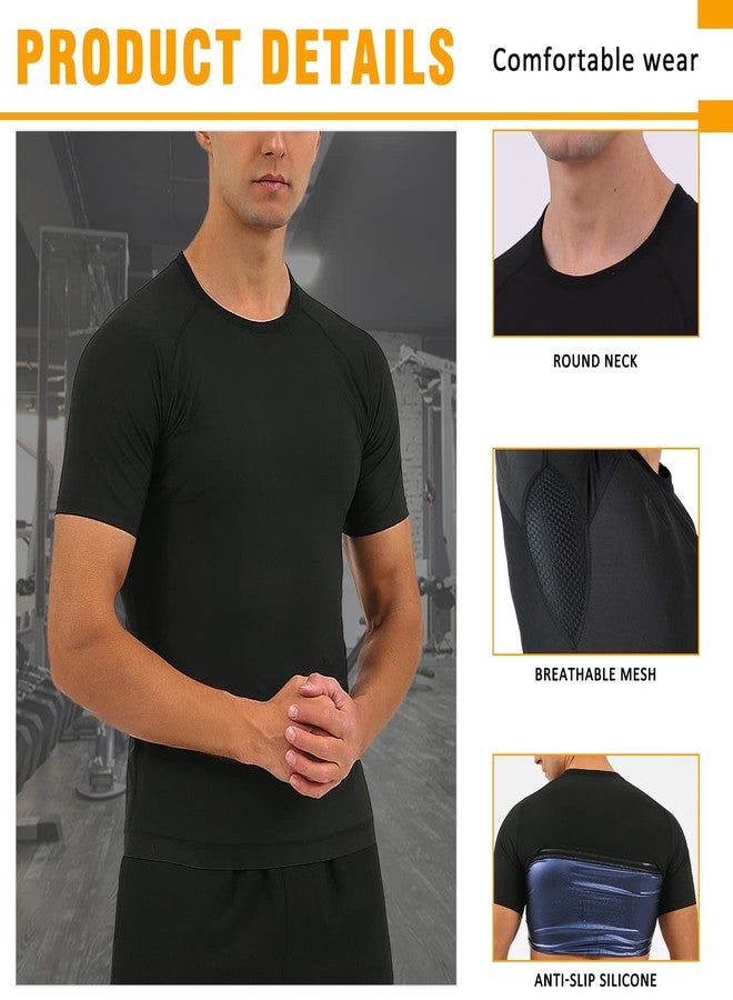 BXVX Baxobaso Sauna Shirt Men Sweatsuit Short Sleeve Compression T-Shirt Body Shaper for Workout Sports Exercise, black, XXL - Image 4