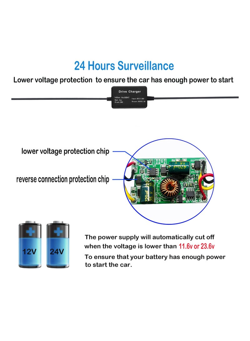 DUNISO مجموعة توصيل سلكية لكاميرا داش 11 قدم USB مصغر تحول 12V-24V إلى 5V/2.5A وضع وقوف السيارات على مدار 24 ساعة كابل شاحن كاميرا داش مع حماية من الجهد المنخفض 8 حوامل فيوز كابل توصيل - Image 5