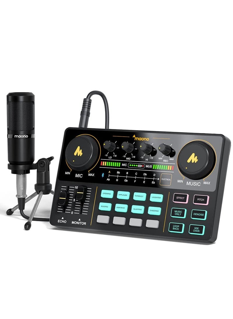 Maono - Audio Interface with DJ Mixer and Sound Card, MAONO Portable All-in-One Podcast Production Studio with 3.5mm Microphone for Guitar, YouTube Live Streaming, PC, Studio and Gaming (AU-AM200-S1) - Image 1