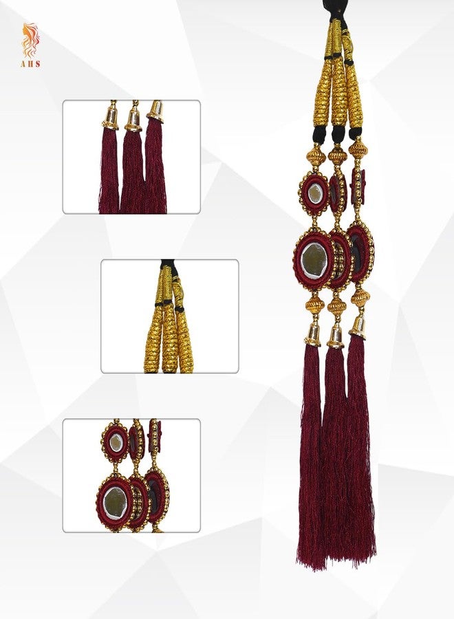 AHS Paranda for Hair Punjabi Stylish Heavy Accessory for Women & Girls | Long Braid Tassels Hair Mroon & Golden Parandi Traditional Patiala Choti Hair Extension (Pack of 2) - Image 2