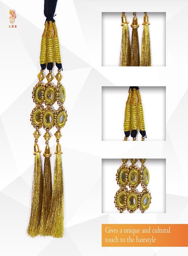 AHS Paranda for Hair Punjabi Stylish Heavy Accessory for Women & Girls | Long Braid Tassels Hair Mroon & Golden Parandi Traditional Patiala Choti Hair Extension (Pack of 2) - Image 5