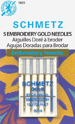 SCHMETZ Gold Embroidery Sewing Machine Needles - Titanium Coated for Smooth Stitching, Size 90/14, 5-Needle Cards, Pack of 1 - Image 3