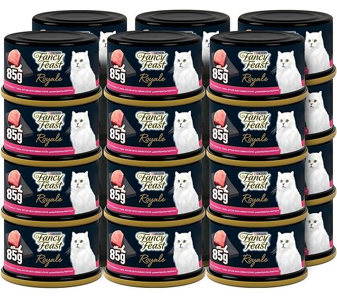 فانسي فيست رويال لحم التونة الأبيض مع أعواد سوريمي طعام رطب للقطط 24 × 85 جم - Image 1
