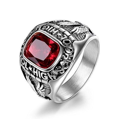 MASOP 316L Stainless Steel Rings for Men Engraved High School Eagle Size 11 - Image 1