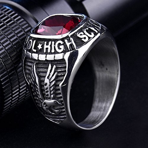 MASOP 316L Stainless Steel Rings for Men Engraved High School Eagle Size 11 - Image 4