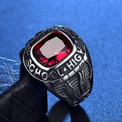 MASOP 316L Stainless Steel Rings for Men Engraved High School Eagle Size 11 - Image 3
