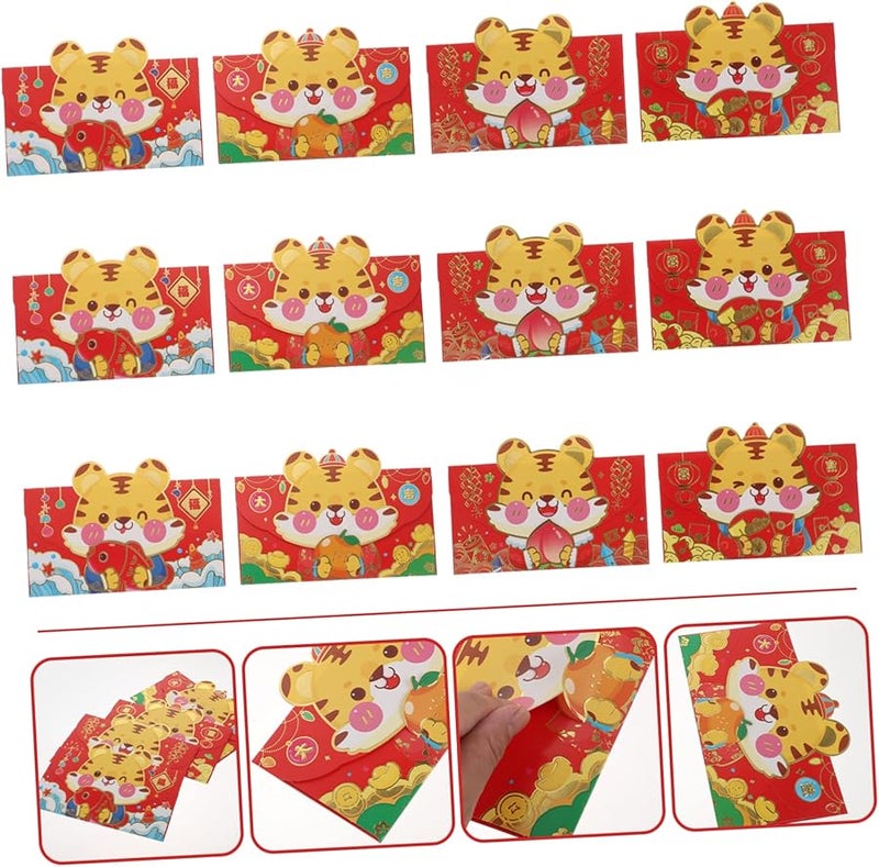 Tehaux 12 قطعة مغلفات حمراء كرتونية إبداعية للعام الصيني الجديد حفلات الزفاف أعياد الميلاد - Image 4
