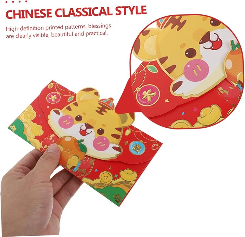 Tehaux 12 قطعة مغلفات حمراء كرتونية إبداعية للعام الصيني الجديد حفلات الزفاف أعياد الميلاد - Image 5