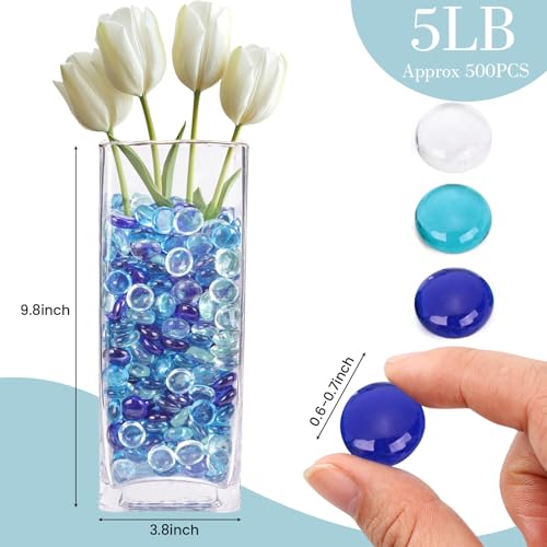 FUTUREPLUSX 5 Lb Flat Glass Marbles, 500PCS Blue Mixed Color Flat Gems Decorative Glass Stones Vase Filler Beads Table Scatter Decor - Image 2