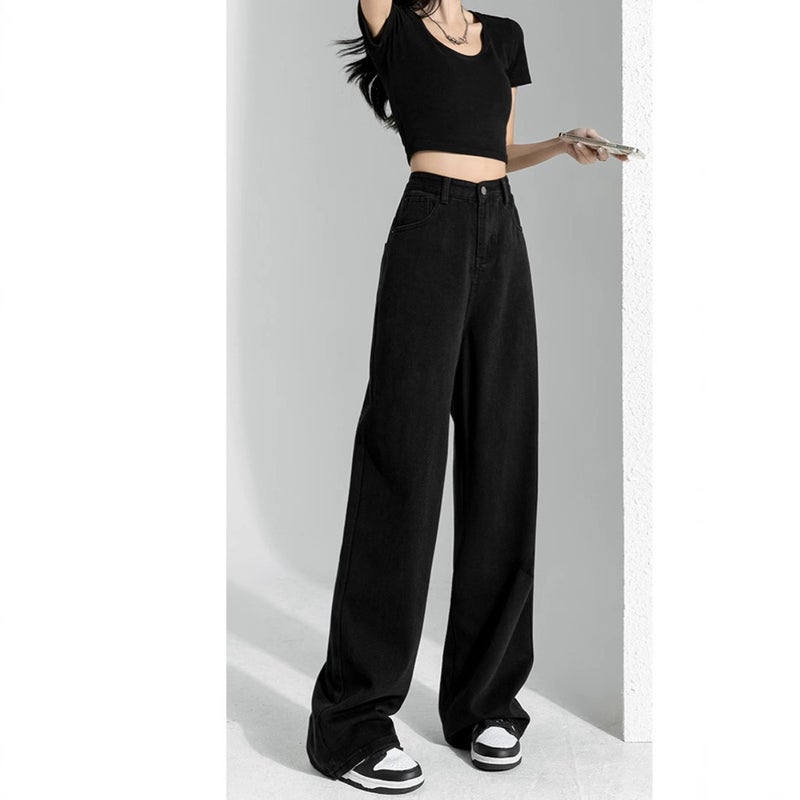 Black High-Waist Wide-Leg Jeans Women'S Spring Korean-Style Loose Slim-Fit All-Match Straight-Leg Drape Trendy Pants - Image 4