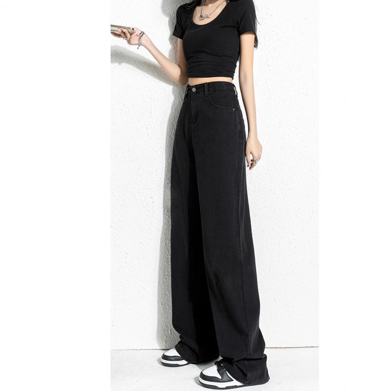 Black High-Waist Wide-Leg Jeans Women'S Spring Korean-Style Loose Slim-Fit All-Match Straight-Leg Drape Trendy Pants - Image 3