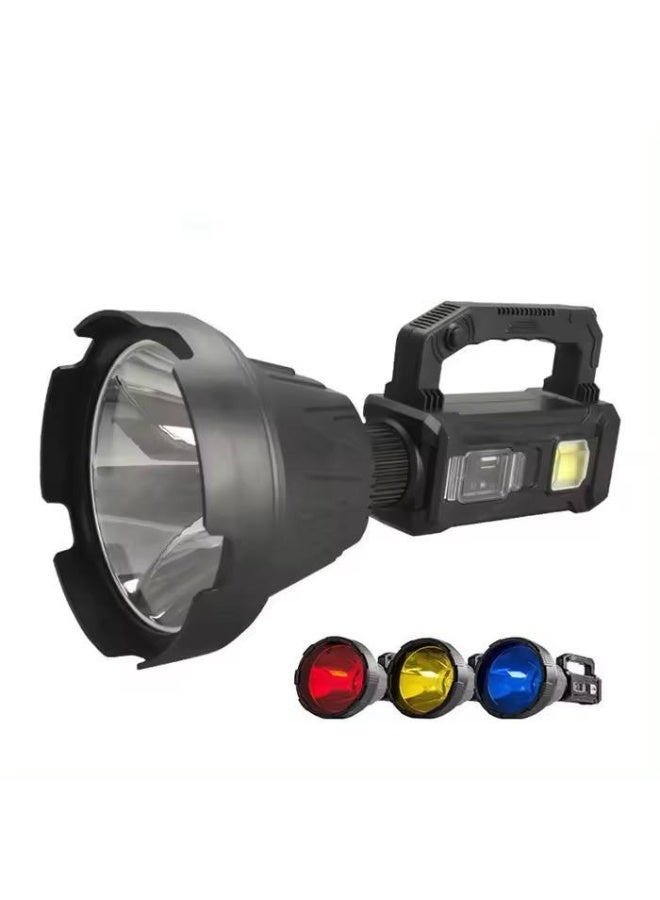 Multifunctional LED Searchlight - High Power Rechargeable Spotlight with Solar Charging, USB Power Bank Feature & Multiple Light Modes - Black - Image 3
