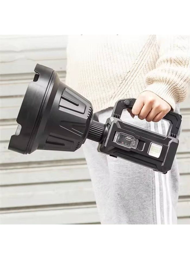 Multifunctional LED Searchlight - High Power Rechargeable Spotlight with Solar Charging, USB Power Bank Feature & Multiple Light Modes - Black - Image 2