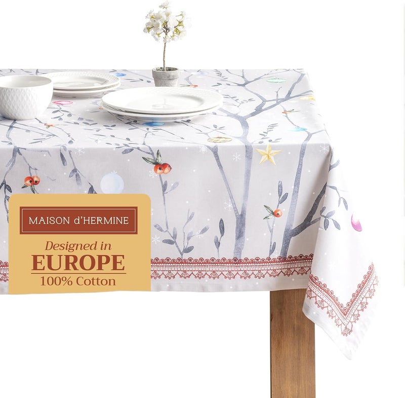 Maison d' Hermine Maison d Hermine Table Cloth Rectangle Table 100 Cotton 70 x 90 Inches Tablecloth Reusable Decorative Everyday Use for Dining Room Farmhouse Home Party Festive  Wedding  Fairy Christmas - Image 1
