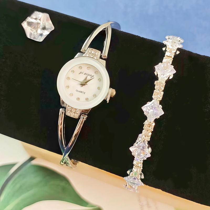 KUMO Trendy Fashion Water Crystal Alloy Steel Band Women's Quartz Watch with Decorative World Time Display - Image 1