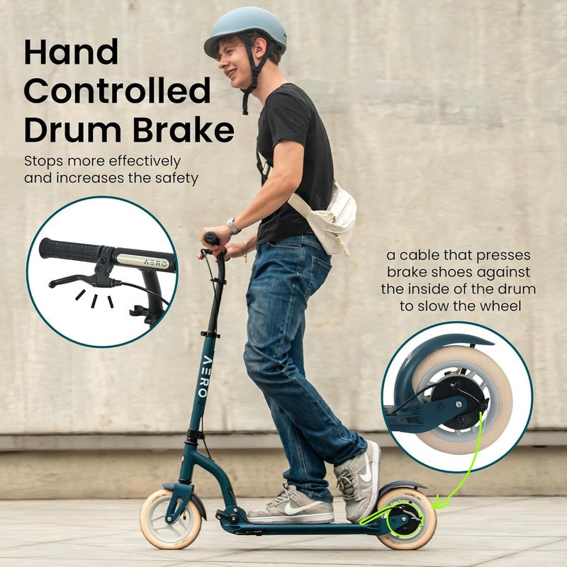 AERO MOBILITY Aero Kick Scooter for Kids 10+, Teens & Adults | Light Up Wheels, Hand Brake, Rubber Mat & Shock Absorption | Foldable & Height Adjustable - Emerald - Image 3
