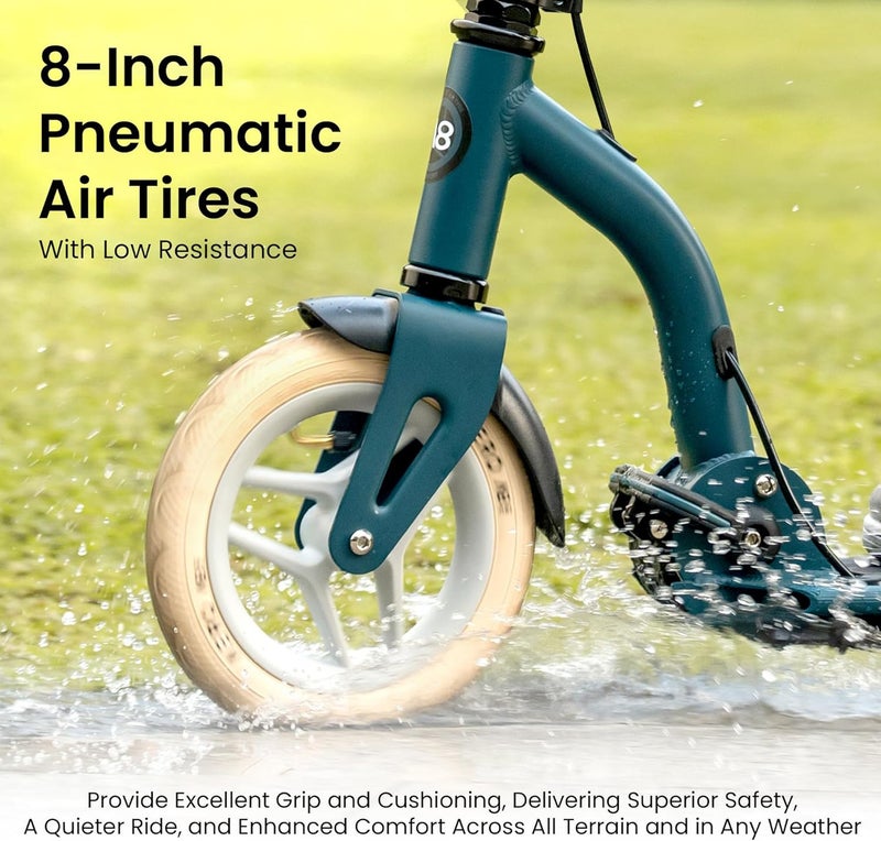 AERO MOBILITY Aero Kick Scooter for Kids 10+, Teens & Adults | Light Up Wheels, Hand Brake, Rubber Mat & Shock Absorption | Foldable & Height Adjustable - Emerald - Image 2