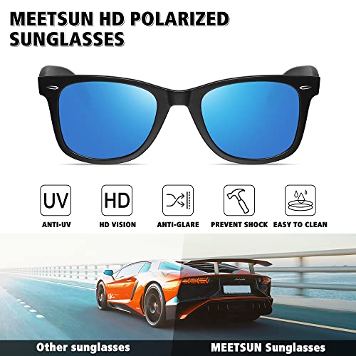 MEETSUN Polarized Sunglasses for Men Classic Retro Sun Glasses for Driving Fishing UV Protection 2 Pack Matte Black Frame Grey Blue Mirrored Lens - Image 2