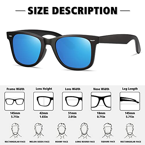 MEETSUN Polarized Sunglasses for Men Classic Retro Sun Glasses for Driving Fishing UV Protection 2 Pack Matte Black Frame Grey Blue Mirrored Lens - Image 4