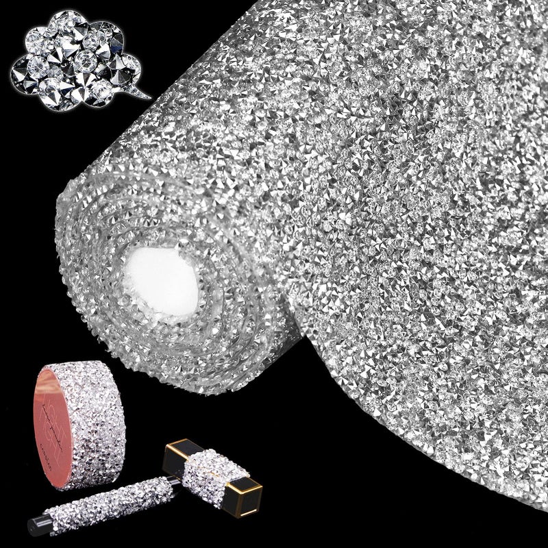 Locacrystal Bling Resin Rhinestone Sticker DIY Car Decoration Stickers SelfAdhesive Hotfix Glitter Crystal Gem Sheet Stickers for Car  Crafts DecorationSilverWhite94x63