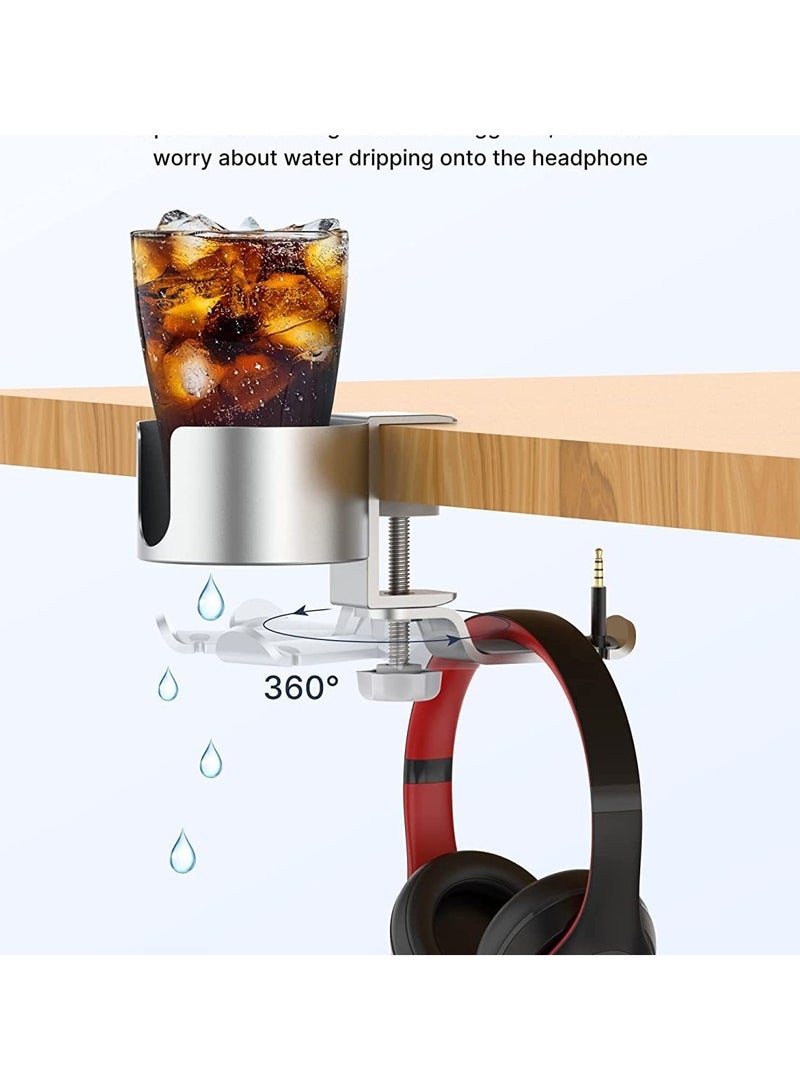 general Creative aluminum alloy water cup holder, Japanese water cup holder, desktop lock 360 degree rotating earphone holder, earphone hanger (silver) - Image 3