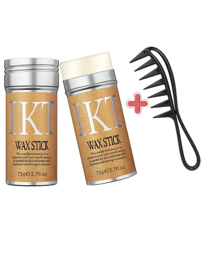 IKT KT Hair Wax Stick 75g 2.7 fl. oz for Non-Greasy Styling, Strong Hold with Detangling Wide Teeth Comb for Wavy and Curly Hair Care - Image 1